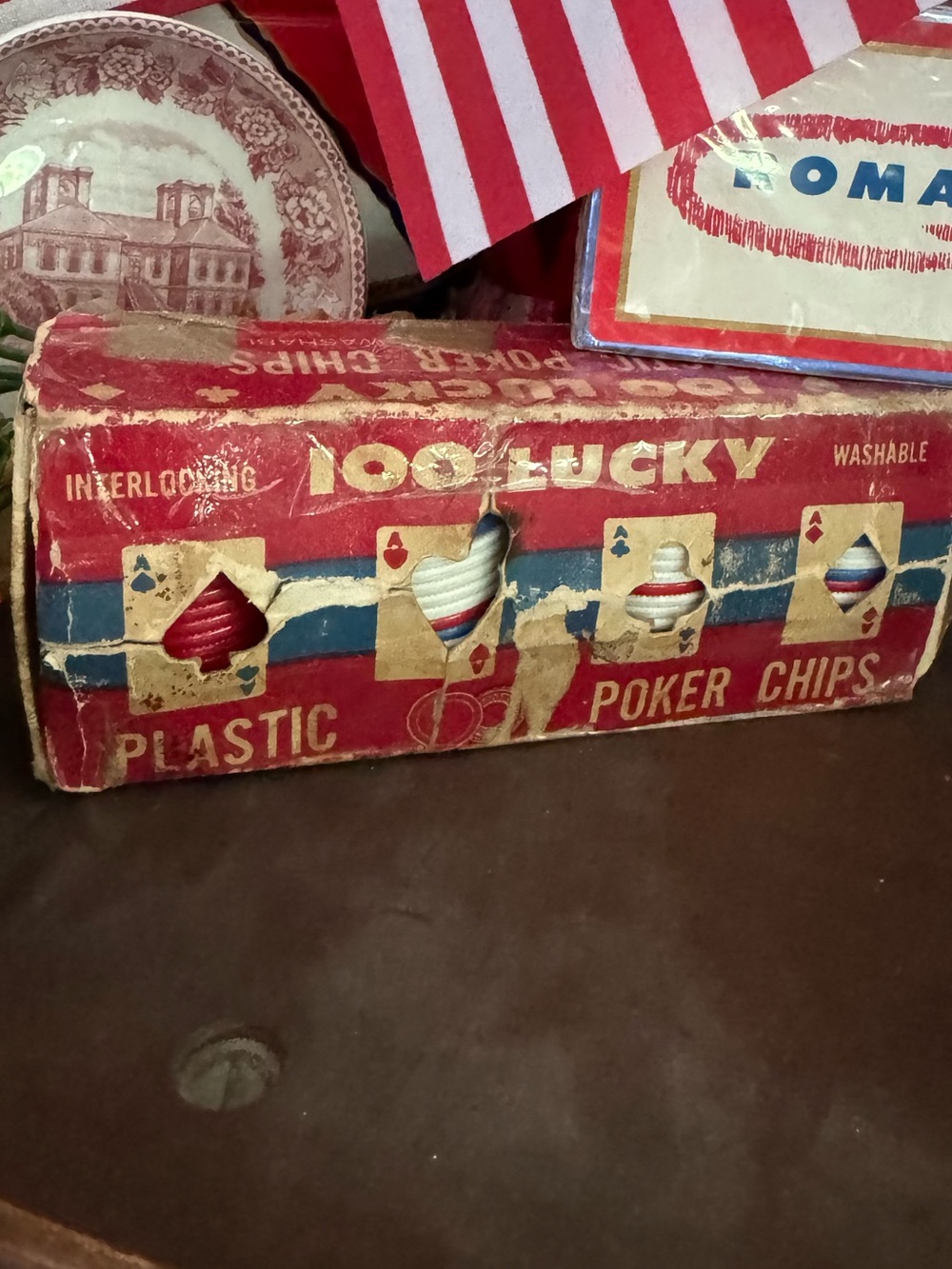 Vintage Red and Blue 100 Lucky Plastic Poker Chips